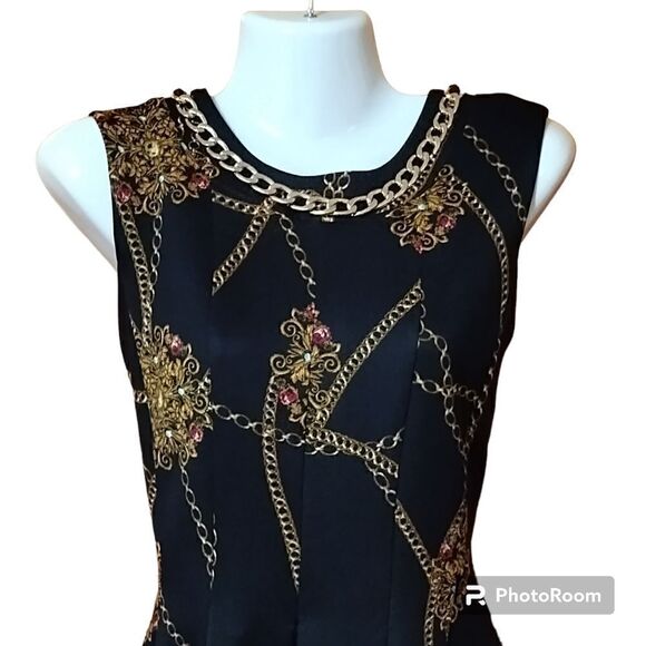 Enfocas Studio Chain Link Sleeveless Pleated Dress Sz 8 - Picture 2 of 6